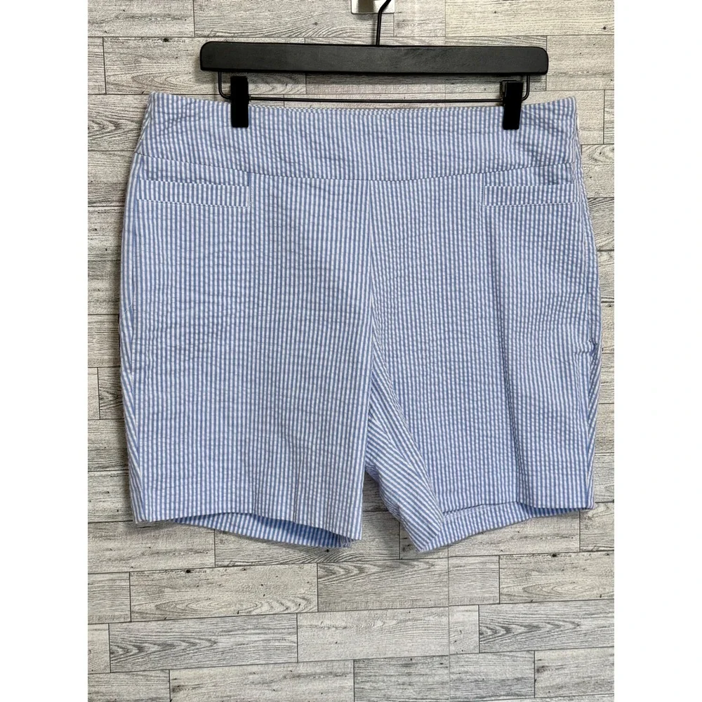 Kim Rogers Womens Blue White‎ Seersucker Striped Side Zip Shorts Size 12 Preppy
